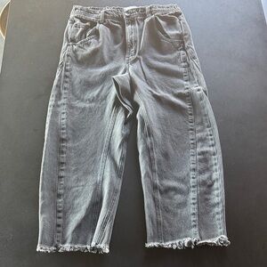 We The Free Charcoal Raw Edge Barrel Jeans